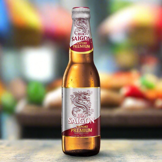 Bia Saigon Bier im Glas mit AI Background