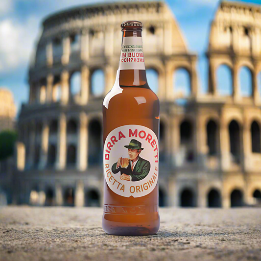 Birra Moretti XXL im Glas vor Kolosseum AI