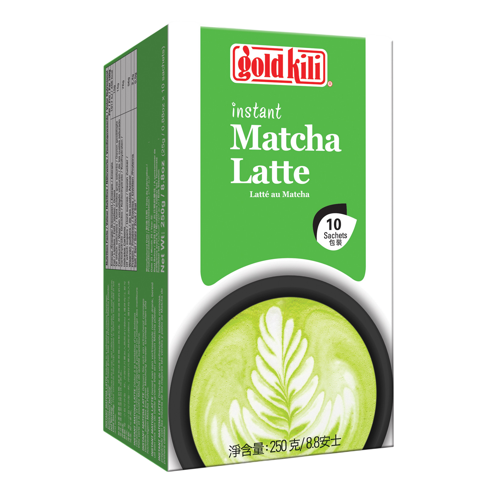Gold Kili Instant Matcha Latte Karton mit 24 Packungen à 10 Sachets